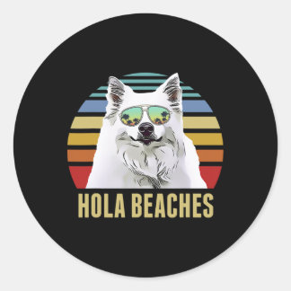 Hola Beaches American Eskimo Dog Dog Funny Beach S Runder Aufkleber