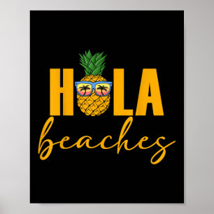 Hola Beaches Womens Summer Pineapse Hawaiian Vaca Poster