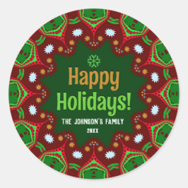 Hola Happy Holidays Geometric Mandala Runder Aufkleber