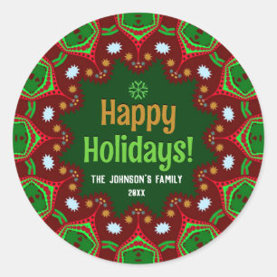 Hola Happy Holidays Geometric Mandala Runder Aufkleber