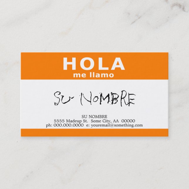 Hola me llamo (orange) visitenkarte (Vorderseite)