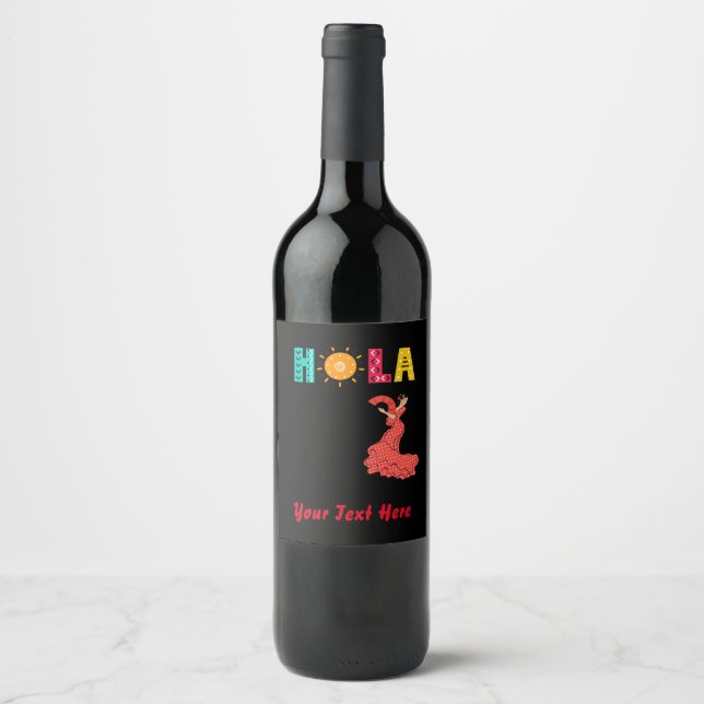 Hola! Spanisches Thema/Senorita/bearbeiteter Text Weinetikett (Vorderseite)