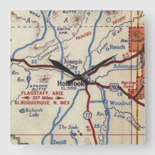 Holbrook Arizona Vintage Map Quadratische Wanduhr