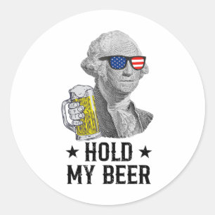 Hold My Beer George Washington Patriot Funny 4th O Runder Aufkleber