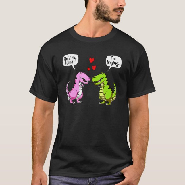 Hold My Hand T-Rex Couple Dinosaur Kids Boys Valen T-Shirt (Vorderseite)