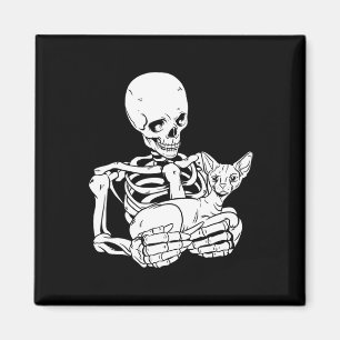 Holding Cat Funny Halloween Skull Sphynx Cat Magnet