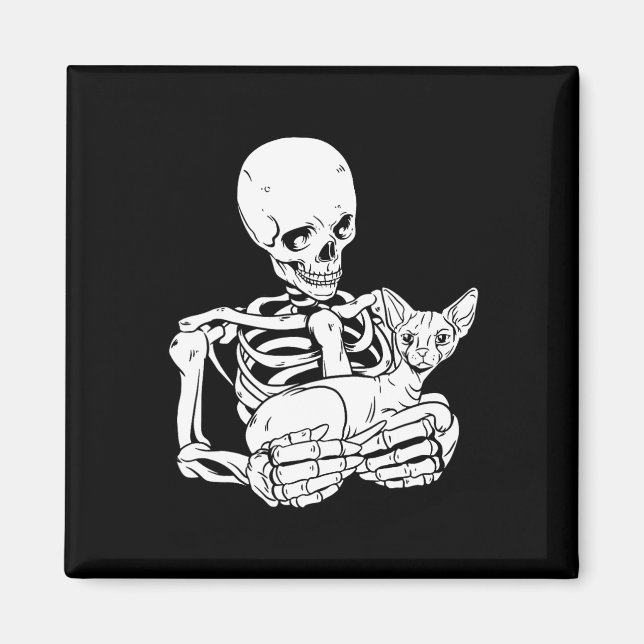 Holding Cat Funny Halloween Skull Sphynx Cat Magnet (Vorne)