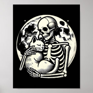 Holding Cat Spooky Skull Halloween Gothic Kitty Poster