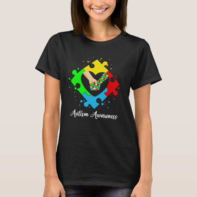 Holding Hands In Heart Puzzle Autism Awareness Sup T-Shirt (Vorderseite)