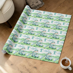 Hole in One 1. Geburtstag Golf Junge Aquarell Geschenkpapier