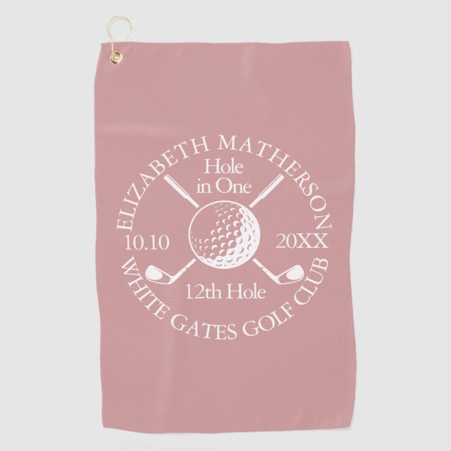 Hole in One Ball Clubs Dusty Rose Pink Golfhandtuch (Vorderseite)