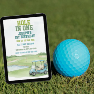 Hole In One, Blue Golf 1st Birthday Einladung