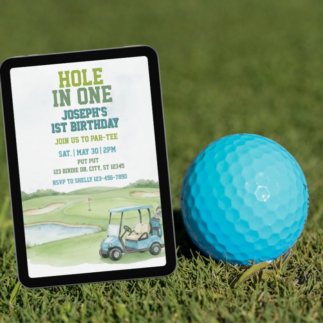 Hole In One, Blue Golf 1st Birthday Einladung (Von Creator hochgeladen)