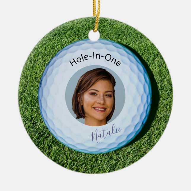 Hole-in-One-Foto unterzeichnet Golfball Keramik Ornament (Vorne)