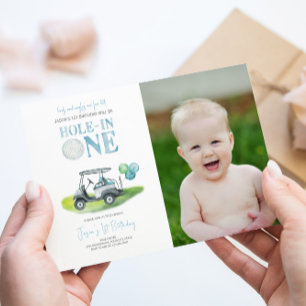 Hole-in-One Golf 1. Geburtstag Foto Einladung
