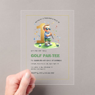 Hole-in-One Golf 1. Geburtstag Junge Acryleinladungen