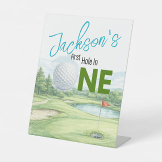 Hole-in-One Golf Erster Geburtstag Podest Schild