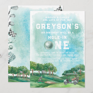 Hole In One Golf Junge Erste Geburtstags-Par-Tee Einladung