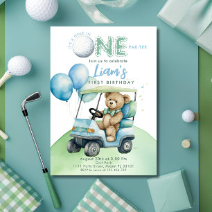 Hole In One Golf Junge Erste Geburtstagsfeier Par- Einladung