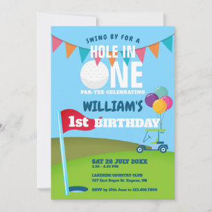 Hole In One Golf Partee 1. Geburtstagsfeier  Einladung