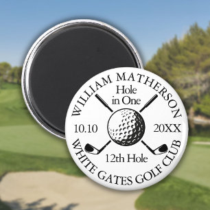 Hole in One Golfball und Schläger personalisiert Magnet