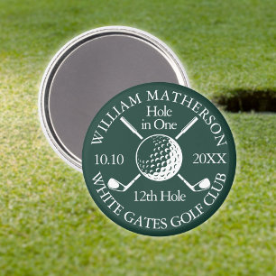 Hole in One Golfball und Schläger Smaragdgrün Magnet