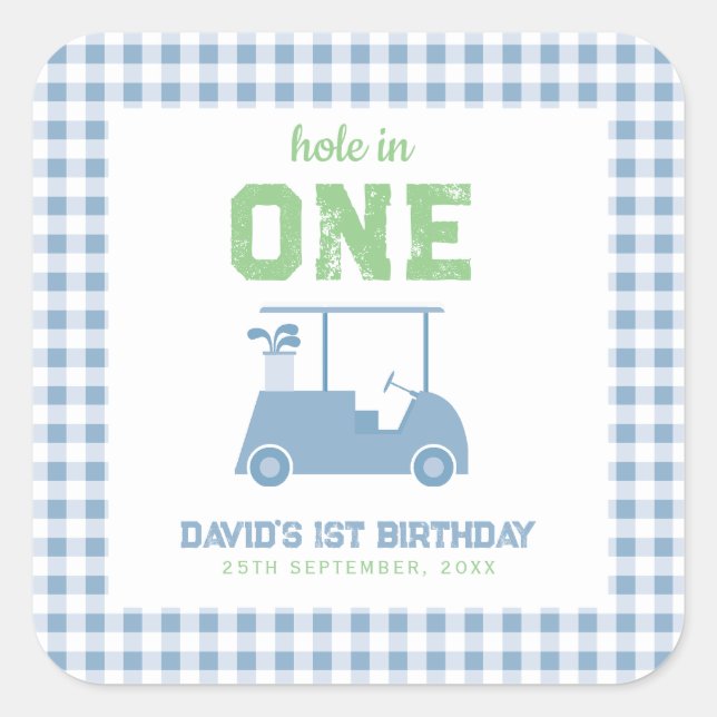 Hole in One Par Tee Boy 1st Birthday Quadratischer Aufkleber (Vorderseite)
