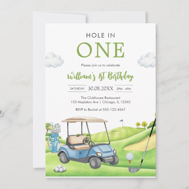Hole In One Par-tee Golf Boy 1st Birthday Invitati Einladung (Vorderseite)