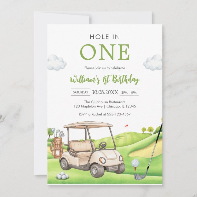 Hole In One Par-tee Golf Boy 1st Birthday Invitati Einladung (Vorderseite)