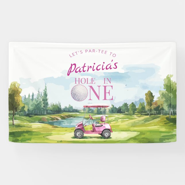 Hole In One Pink Golf 1. Geburtstag  Banner (Horizontal)