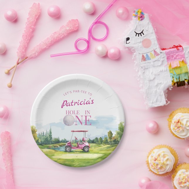 Hole In One Pink Golf 1. Geburtstag  Pappteller (Party)