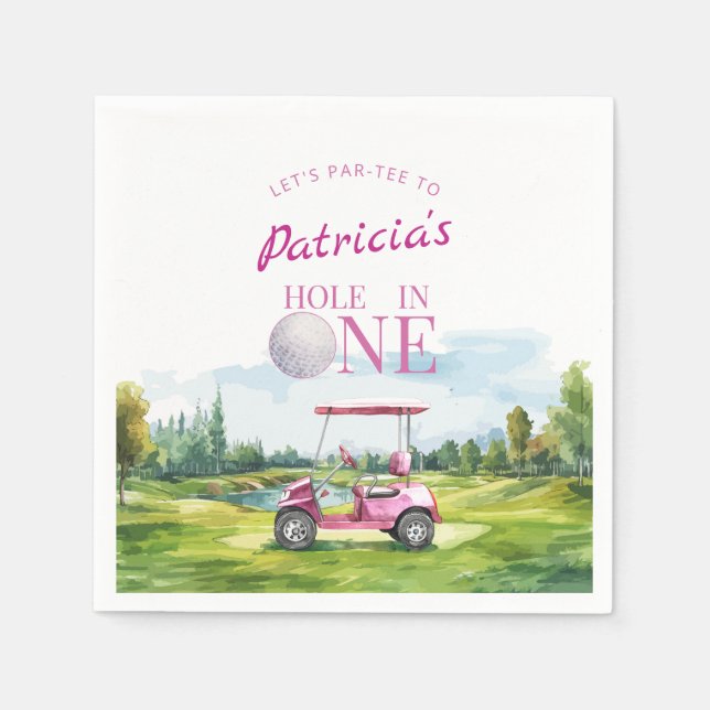 Hole In One Pink Golf 1. Geburtstag  Serviette (Vorderseite)
