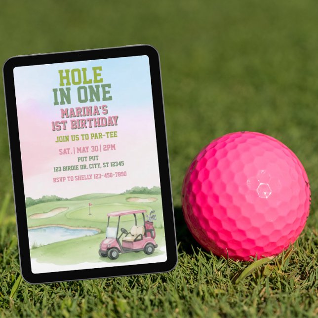 Hole In One, Pink Golf 1st Birthday Einladung (Von Creator hochgeladen)