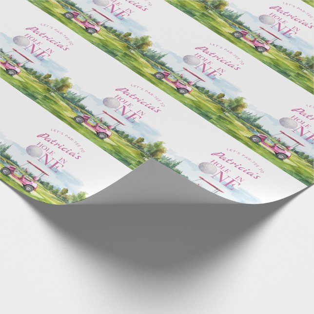 Hole In One Pink Golf 1st Birthday  Geschenkpapier (Ecke)