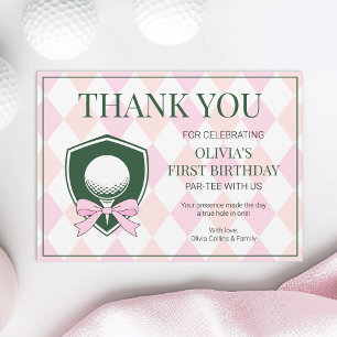 Hole In One Pink Golf Girls Modern 1. Geburtstag Dankeskarte