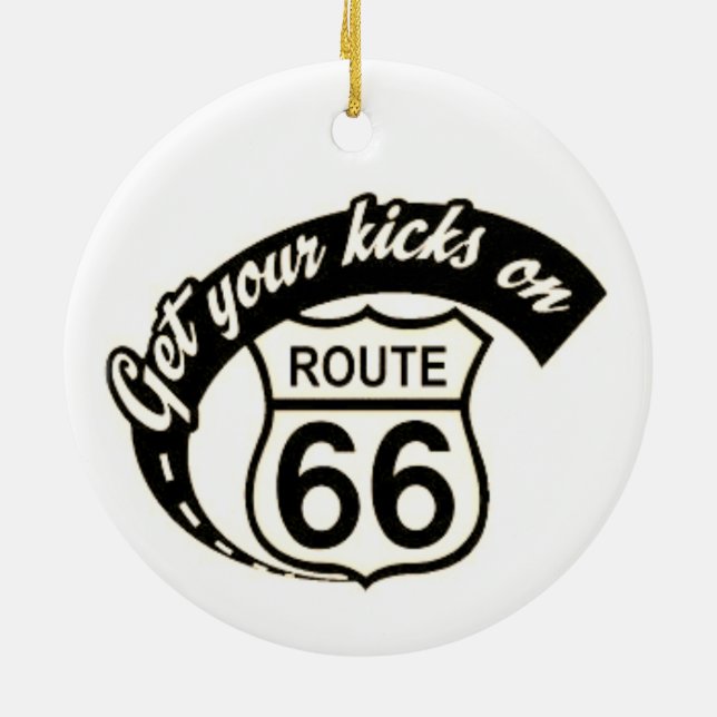 "Holen Sie Ihre Kicks auf Rt 66" Keramik Ornament (Hinten)