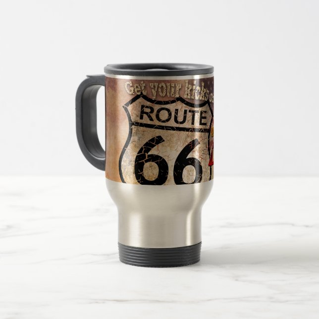 Holen Sie sich Ihre Kicks auf Route 66 Reisebecher (Vorderseite Links)