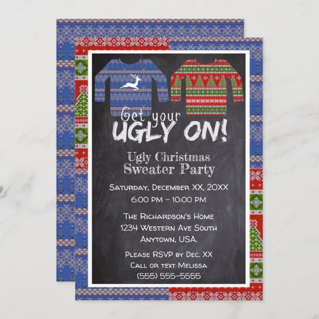Holen Sie sich Ihre Ugy auf Strick Weihnachts-Swea Einladung (Vorne/Hinten)