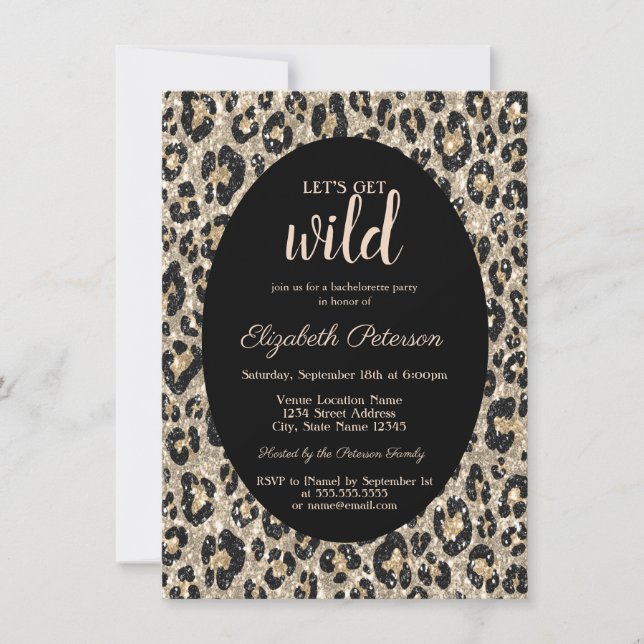 Holen wir uns Wild Glitzer Leopard Print Bachelore Einladung (Vorderseite)