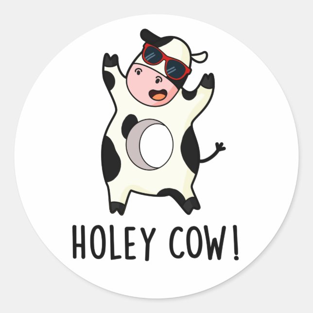 Holey Cow Funny Animal Puff Runder Aufkleber (Vorderseite)