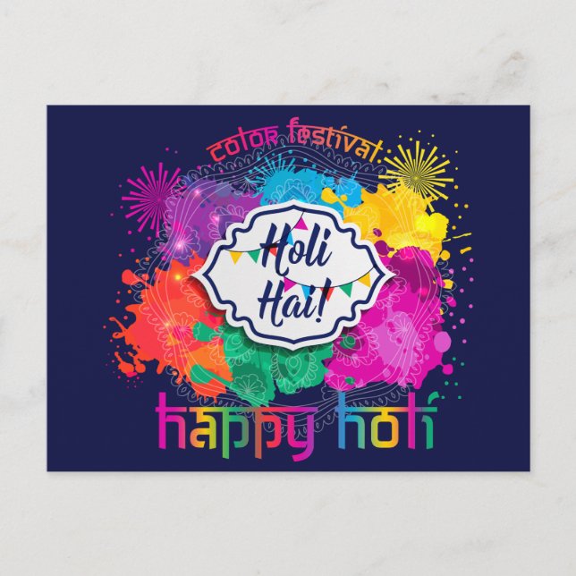 Holi Colorful Paint & Fireworks Postkarte (Vorderseite)