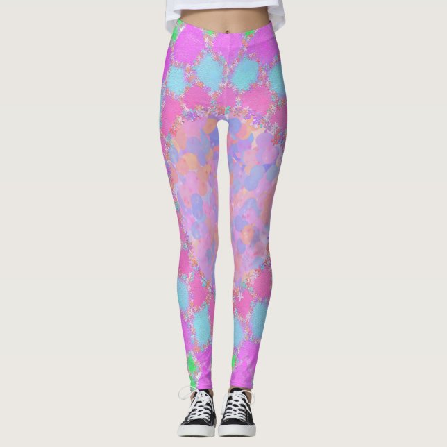 Holi Farbe splash Blumenrangoli Leggings (Vorderseite)
