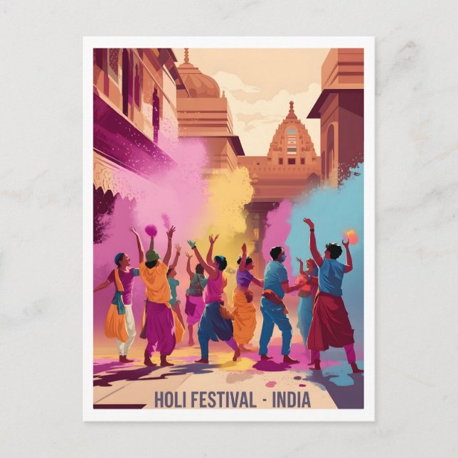 Holi Festival in Indien Vintag Postkarte (Vorderseite)