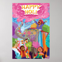 Holi Hai Painted Elephant in Crowd