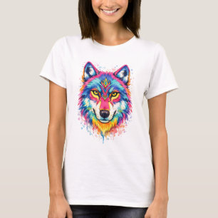 Holi Wolf Aquarell T-Shirt - Blau