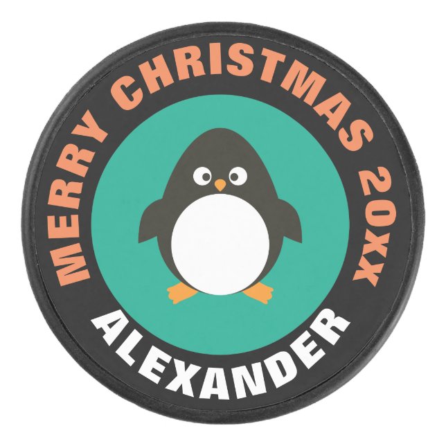 Holicay Ice Hockey Puck / Christmas Penguin Design (Vorderseite)