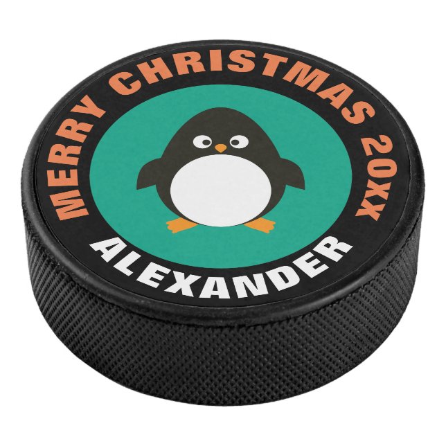 Holicay Ice Hockey Puck / Christmas Penguin Design (3/4)