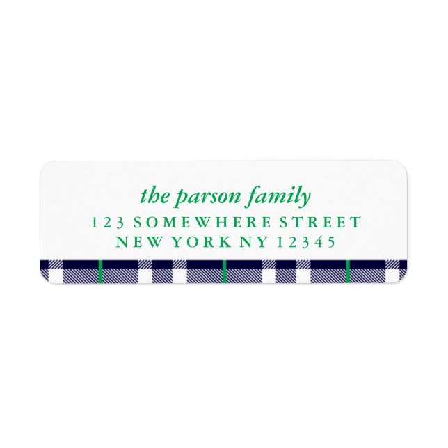 Holiday Address Label Navy Kariert (Vorne)