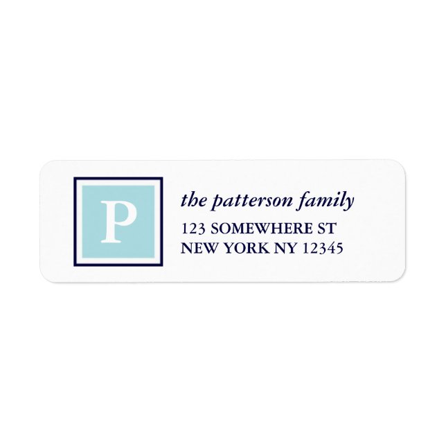 Holiday Address Label Square Monogram Navy (Vorne)