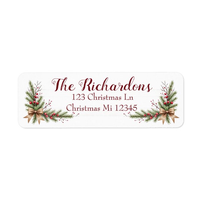 Holiday Address Label with Pine Branches and Bow (Vorne)